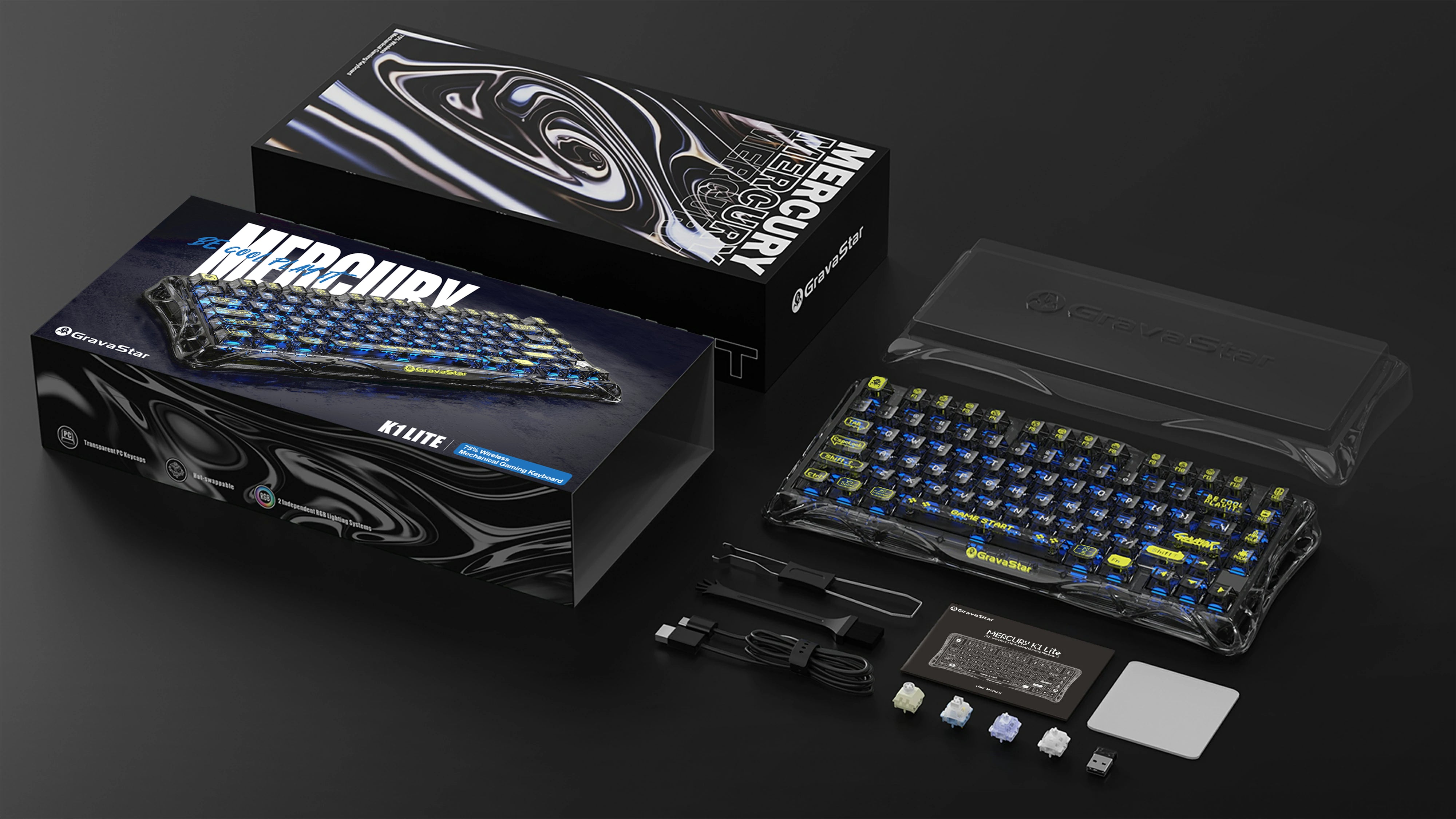 GravaStar Mercury K1 Lite トランスペアレントブラック | 75