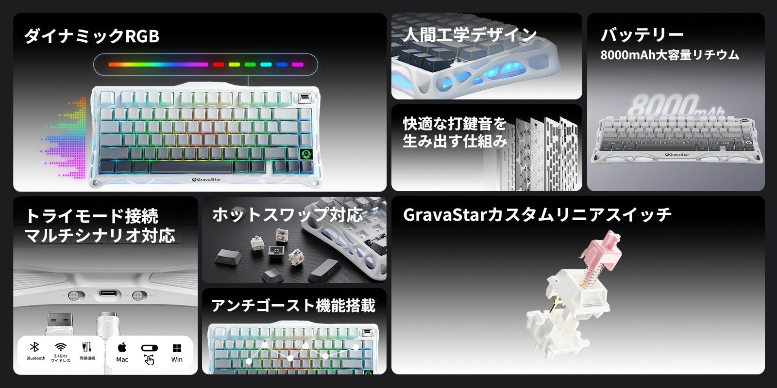 GravaStar Mercury K1 グラデーションホワイト 75%ゲーミング